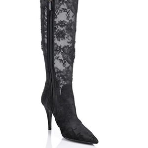 Elegant Black Lace Knee-High Boots